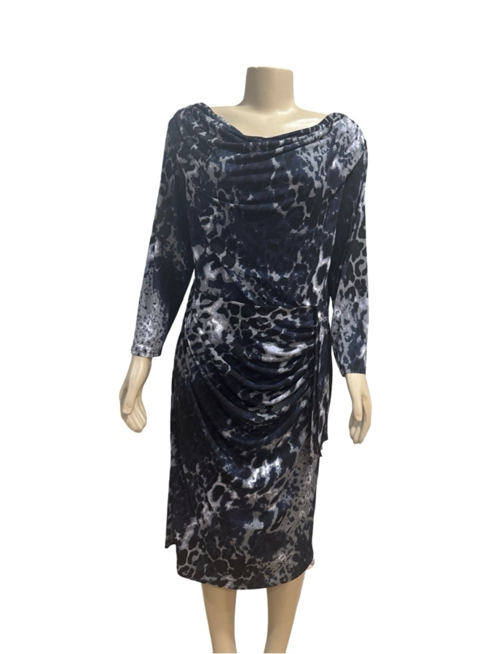 Gina Bacconi Navy and Gray Draped Dress